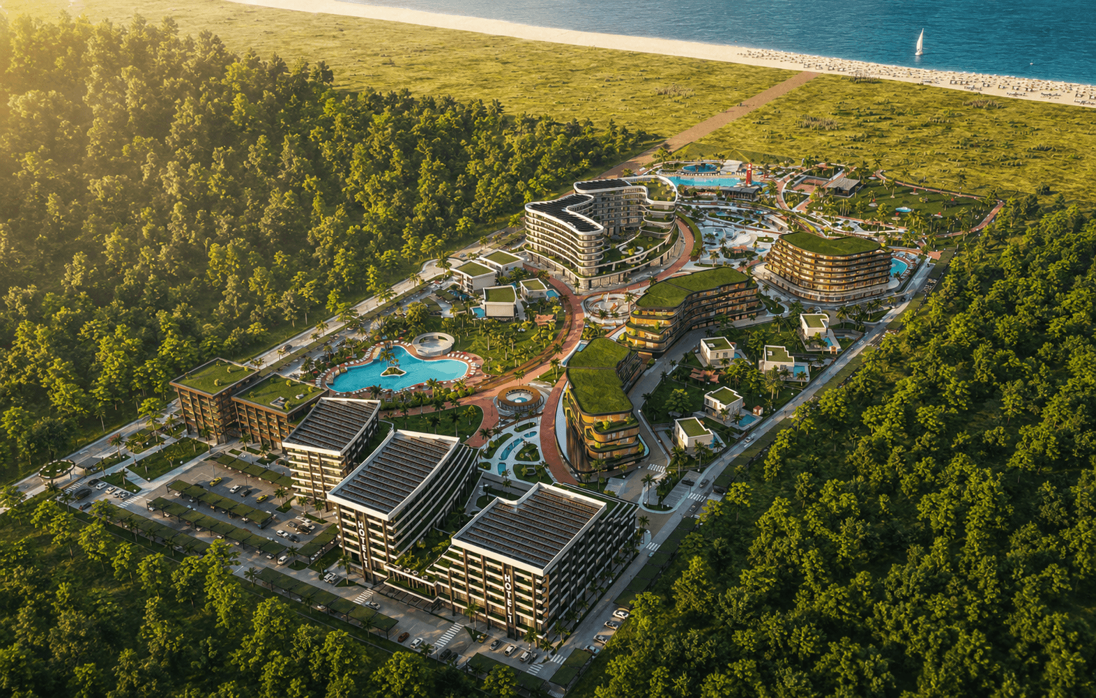 Aerial architectural render of Faro Dell Adriatico